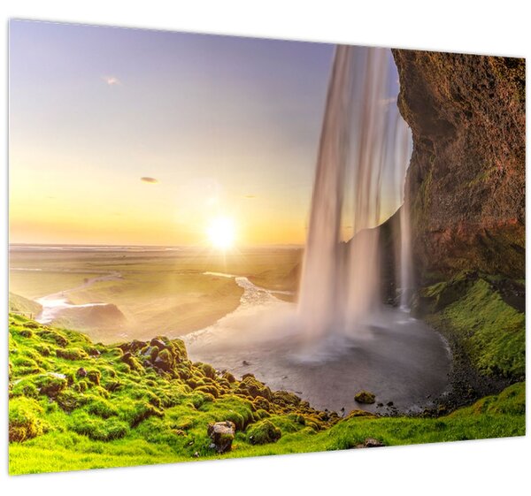 Tablou - Seljalandsfoss din spatele peșterii (70x50 cm)