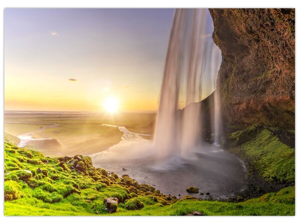 Tablou - Seljalandsfoss din spatele peșterii (70x50 cm)