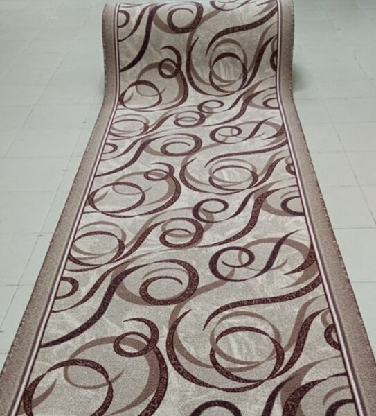 Traversa Print 1304, Tesatura Plata, Latime 2m, Marime 200 x 300 cm, Crem, Maro, Festonata Surfilata Tivita, Antialergica, Polipropilena, Living