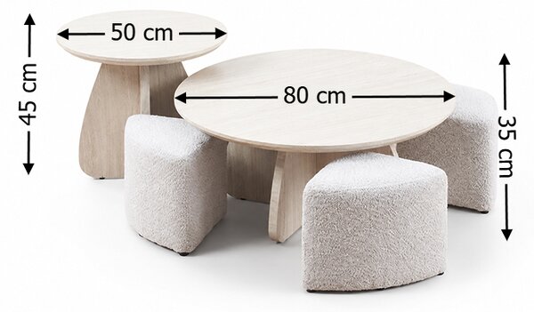 Set Măsuțe Cafea CT6563 cu 4 Tabureți Bej