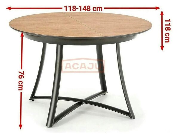Masa extensibila MORETTI, stejar/negru, 118/148x118x76 cm