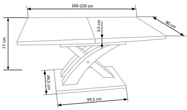 Masa extensibila SANDOR 3, stejar auriu/negru, 160/220x90x75 cm