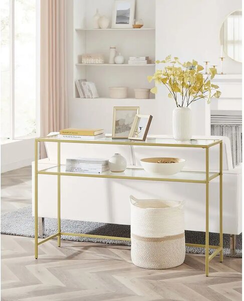Consola Carolina din sticla si metal culoare auriu, 90x80x30 cm