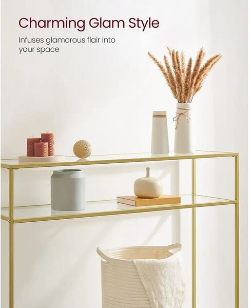 Consola Carolina din sticla si metal culoare auriu, 90x80x30 cm