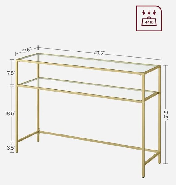 Consola Carolina din sticla si metal culoare auriu, 90x80x30 cm