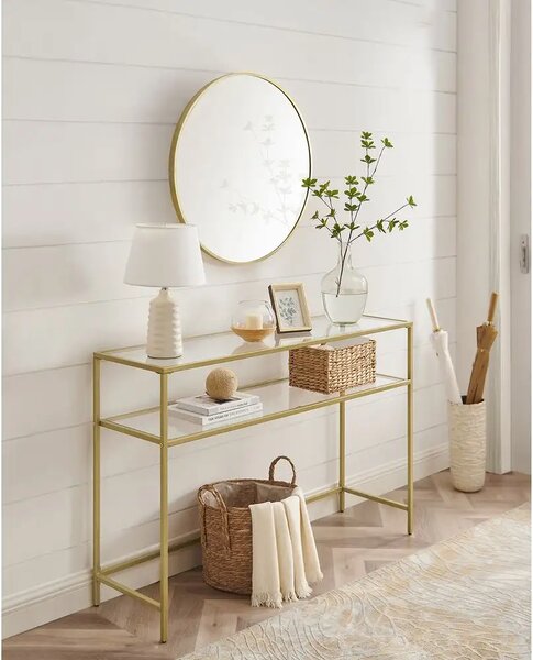 Consola Carolina din sticla si metal culoare auriu, 90x80x30 cm