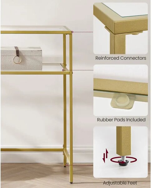 Consola Carolina din sticla si metal culoare auriu, 90x80x30 cm