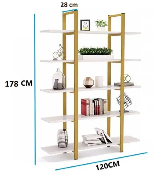 Biblioteca Lana din metal auriu 178x120x28 cm