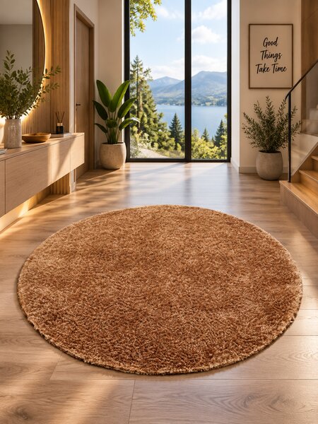 Covor Rotund Fantasy 12500-12, Marime 67 x 67 cm, Maro, Inaltime Fir 30 mm, Antialergic, Polipropilena, Living, Dormitor, Sufragerie, Birou 67 x 67