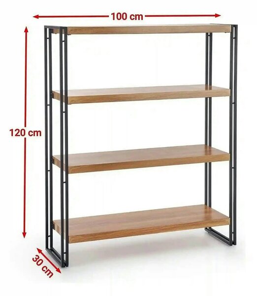 Etajera BOLIVAR, stejar auriu/negru, 100x30x120 cm