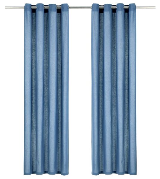 Perdele cu inele metalice, 2 buc., albastru, 140x225 cm, bumbac