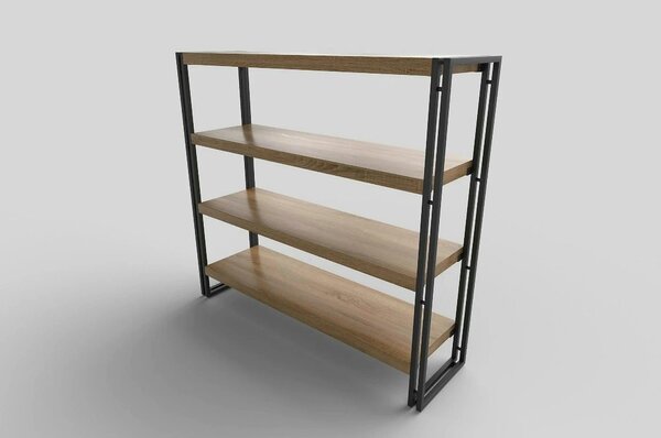 Etajera BOLIVAR, stejar auriu/negru, 100x30x120 cm