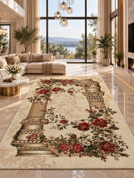 Covor Lotos 532-100, Marime 80 x 150 cm, Crem, Inaltime Fir 8 mm, Antialergic, Polipropilena, Living, Dormitor, Sufragerie, Birou 80 x 150