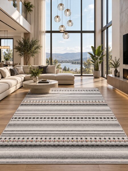Covor Ethnic Light 11042-290, Marime 80 x 150 cm, Gri, Inaltime Fir 9 mm, Antialergic, Polipropilena, Living, Dormitor, Sufragerie, Birou 80 x 150