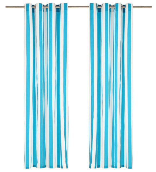 Perdele inele metalice 2 buc dungi albastre 140 x 245 cm textil