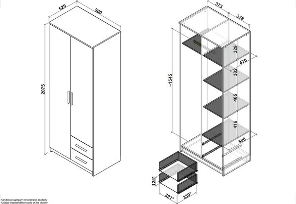 Dulap LIMA S2, alb, PAL laminat, cu 2 usi si 2 sertare, 80x52x205 cm
