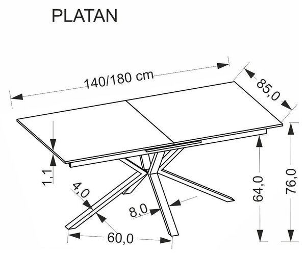 Masa extensibila PLATAN, alb cu efect de marmura/negru, piatra sinteri