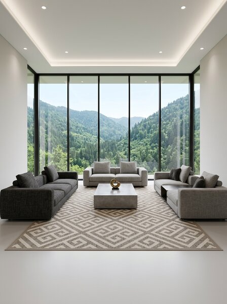 Covor Cappuccino 16063-10, Marime 80 x 150 cm, Alb, Bej, Inaltime Fir 7 mm, Antialergic, Polipropilena, Living, Dormitor, Sufragerie, Birou 80 x 150