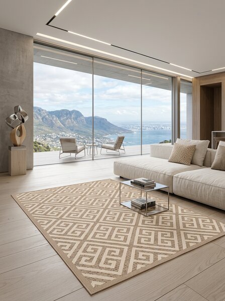 Covor Cappuccino 16063-10, Marime 80 x 150 cm, Alb, Bej, Inaltime Fir 7 mm, Antialergic, Polipropilena, Living, Dormitor, Sufragerie, Birou 80 x 150