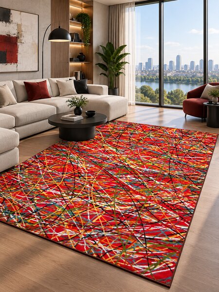 Covor Camera Copii Art 11035-120, Marime 200 x 300 cm, Multicolor, Rosu, Inaltime Fir 9 mm, Antialergic, Polipropilena, Gradinita, Cresa, Loc de Joaca