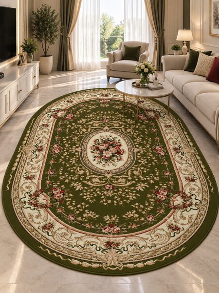 Covor Oval Lotos 568-310, Marime 150 x 230 cm, Verde, Inaltime Fir 8 mm, Antialergic, Polipropilena, Living, Dormitor, Sufragerie, Birou 150 x 230