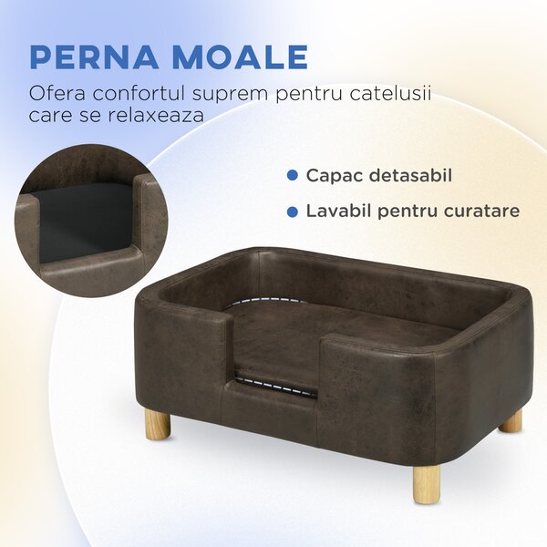 PawHut Canapea Maro pentru Animale cu Pernă Detașabilă și Spumă de Cauciuc, Confort și Suport, 74x48.5x31 cm | Aosom Romania