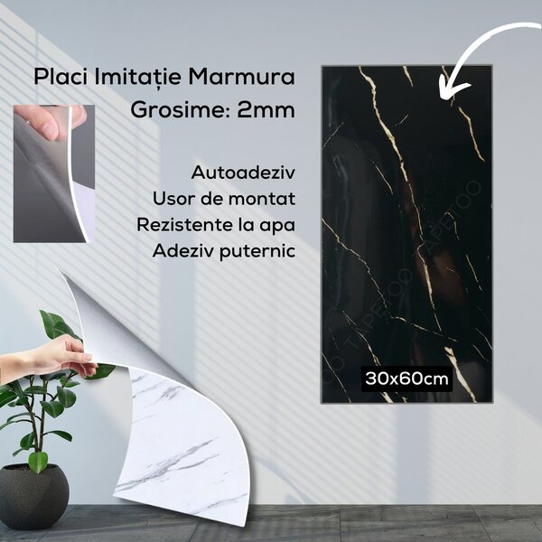 10 x Placi Marmura (imitatie) 2mm - COD: T8809 - 30x60cm, 10 Buc ( 9.99 lei / buc ) 1.8mp