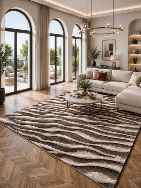 Covor Mira 24028-432, Marime 60 x 110 cm, Crem, Maro, Inaltime Fir 6 mm, Antialergic, Polipropilena, Living, Dormitor, Sufragerie, Birou 60 x 110