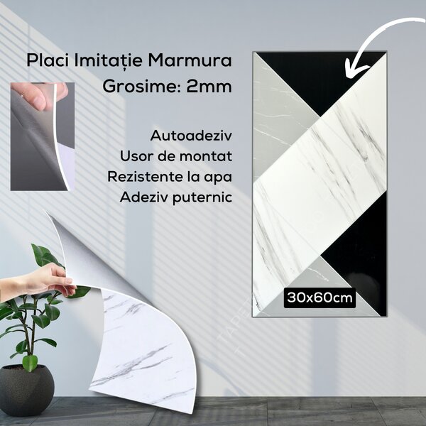 10 x Placi Marmura (imitatie) 2mm - COD: PH006 - 30x60cm, 10 Buc ( 9.99 lei / buc ) 1.8mp