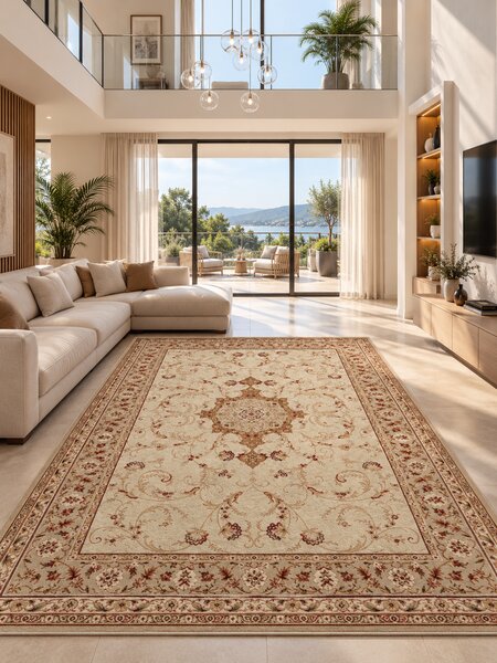 Covor Lotos 523-100, Marime 50 x 80 cm, Bej, Crem, Inaltime Fir 8 mm, Antialergic, Polipropilena, Living, Dormitor, Sufragerie, Birou 50 x 80