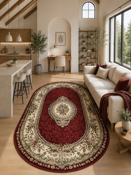 Covor Oval Lotos 571-210, Marime 60 x 110 cm, Rosu, Inaltime Fir 8 mm, Antialergic, Polipropilena, Living, Dormitor, Sufragerie, Birou 60 x 110