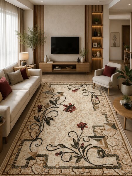 Covor Lotos 587-116, Marime 60 x 110 cm, Bej, Crem, Inaltime Fir 8 mm, Antialergic, Polipropilena, Living, Dormitor, Sufragerie, Birou 60 x 110