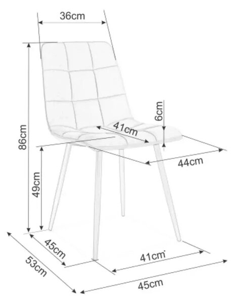 Scaun tapitat MILA, negru, stofa catifelata/metal, 45x41x86 cm