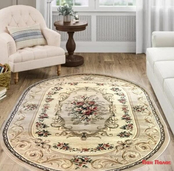 Covor Oval Lotos 535-106, Marime 60 x 110 cm, Bej, Crem, Inaltime Fir 8 mm, Antialergic, Polipropilena, Living, Dormitor, Sufragerie, Birou 60 x 110