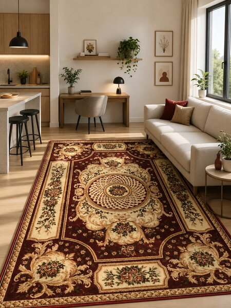 Covor Lotos 531-220, Marime 50 x 80 cm, Grena, Rosu, Inaltime Fir 8 mm, Antialergic, Polipropilena, Living, Dormitor, Sufragerie, Birou 50 x 80