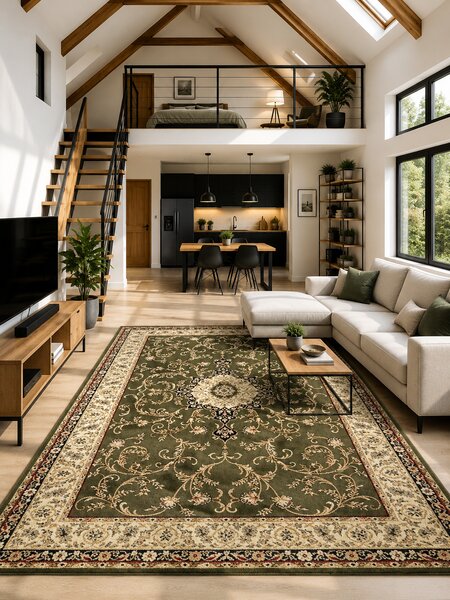 Covor Lotos 523-310, Marime 50 x 80 cm, Crem, Verde, Inaltime Fir 8 mm, Antialergic, Polipropilena, Living, Dormitor, Sufragerie, Birou 50 x 80