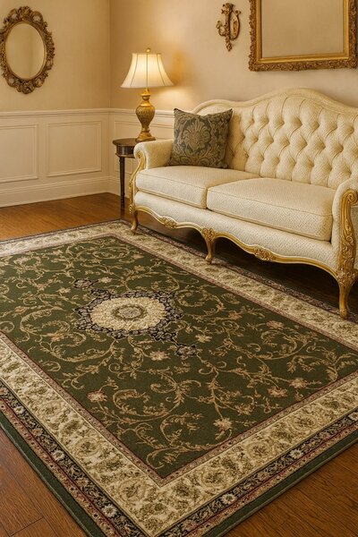 Covor Lotos 523-310, Marime 50 x 80 cm, Crem, Verde, Inaltime Fir 8 mm, Antialergic, Polipropilena, Living, Dormitor, Sufragerie, Birou 50 x 80