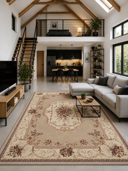 Covor Lotos 507-100, Marime 60 x 110 cm, Crem, Inaltime Fir 8 mm, Antialergic, Polipropilena, Living, Dormitor, Sufragerie, Birou 60 x 110