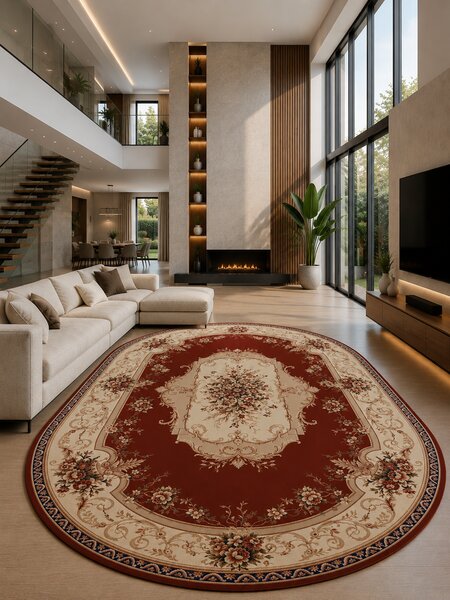Covor Oval Lotos 507-201, Marime 60 x 110 cm, Rosu, Inaltime Fir 8 mm, Antialergic, Polipropilena, Living, Dormitor, Sufragerie, Birou 60 x 110