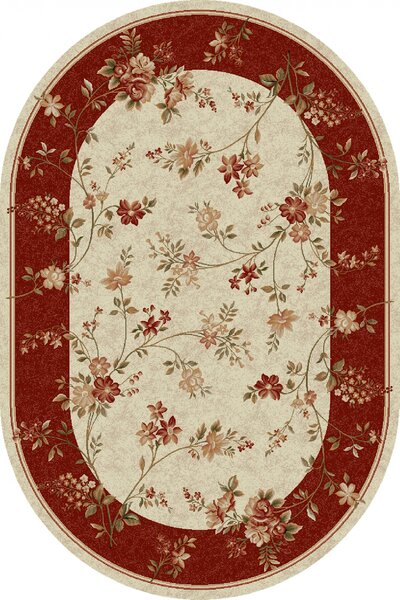 Covor Oval Lotos 551-120, Marime 60 x 110 cm, Crem, Rosu, Inaltime Fir 8 mm, Antialergic, Polipropilena, Living, Dormitor, Sufragerie, Birou 60 x 110