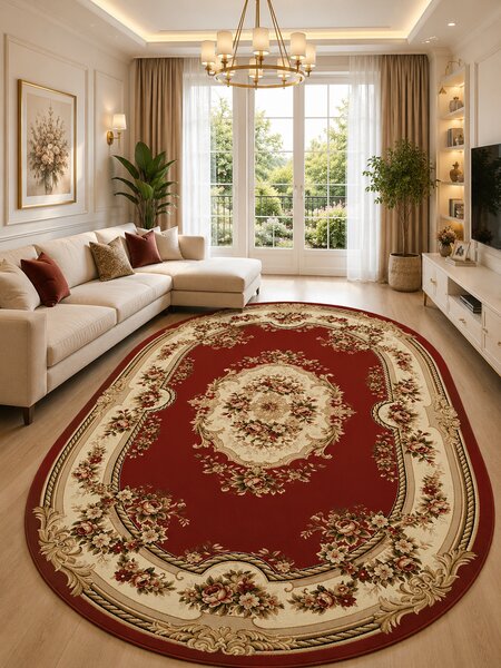 Covor Oval Lotos 575-210, Marime 60 x 110 cm, Rosu, Inaltime Fir 8 mm, Antialergic, Polipropilena, Living, Dormitor, Sufragerie, Birou 60 x 110
