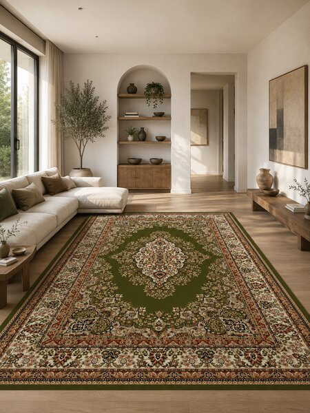 Covor Lotos 1524-310, Marime 80 x 150 cm, Verde, Inaltime Fir 8 mm, Antialergic, Polipropilena, Living, Dormitor, Sufragerie, Birou 80 x 150