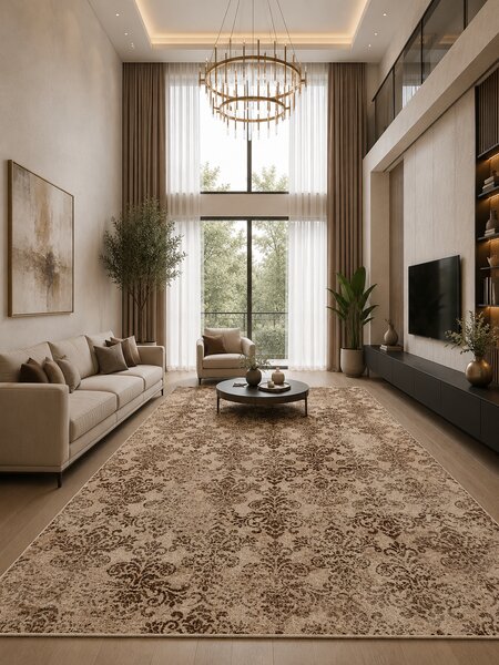 Covor Daffi 13121-120, Marime 60 x 110 cm, Bej, Maro, Inaltime Fir 6 mm, Antialergic, Polipropilena, Living, Dormitor, Sufragerie, Birou 60 x 110