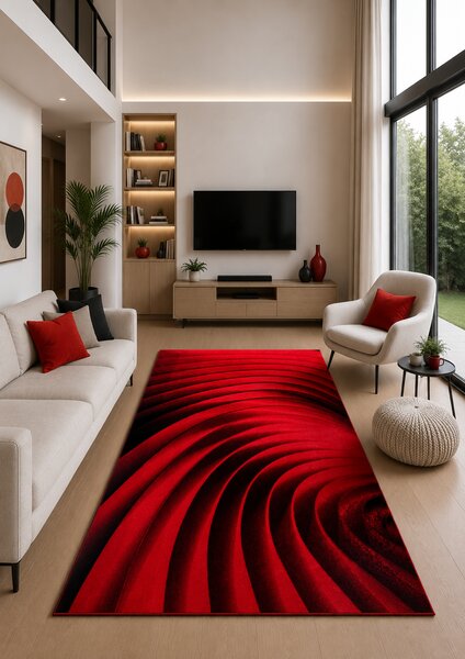 Covor Spiral 11006-120, Marime 80 x 150 cm, Rosu, Inaltime Fir 9 mm, Antialergic, Polipropilena, Living, Dormitor, Sufragerie, Birou 80 x 150