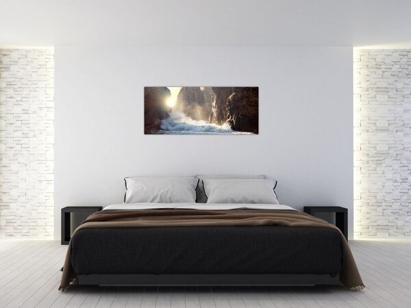 Tablou - Stânci și valuri ale oceanului (120x50 cm)