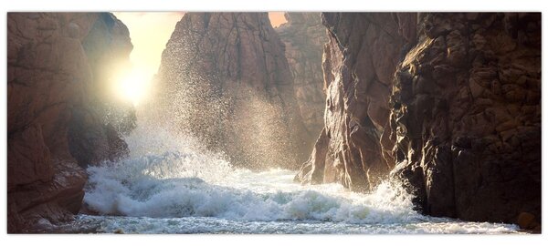 Tablou - Stânci și valuri ale oceanului (120x50 cm)