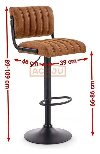 Scaun bar H88, maro/negru, piele ecologica/otel, 39x46x89/109 cm