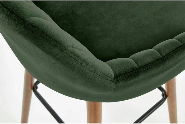Scaun bar H93, verde inchis/nuc, stofa/lemn, 47x49x98 cm
