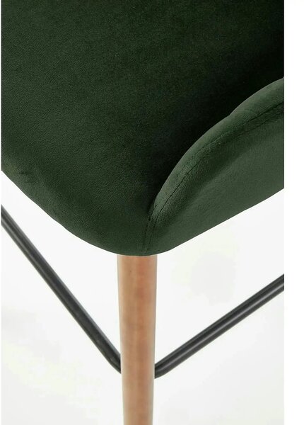 Scaun bar H93, verde inchis/nuc, stofa/lemn, 47x49x98 cm
