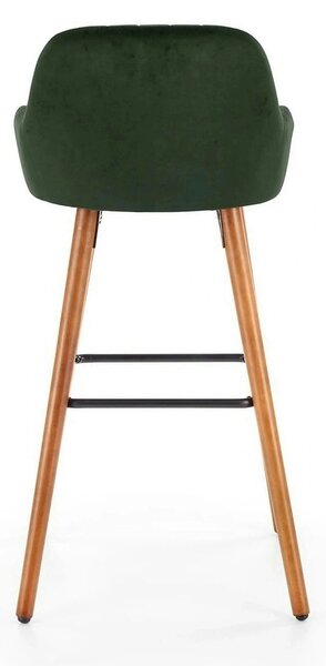 Scaun bar H93, verde inchis/nuc, stofa/lemn, 47x49x98 cm